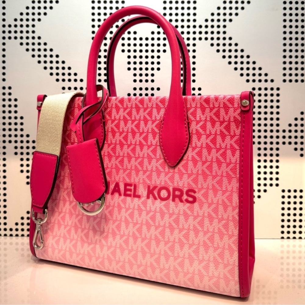 Michael Kors Mirella Small Ombré Signature Logo Crossbody Bag Dragonfruit - Picture 2 of 6